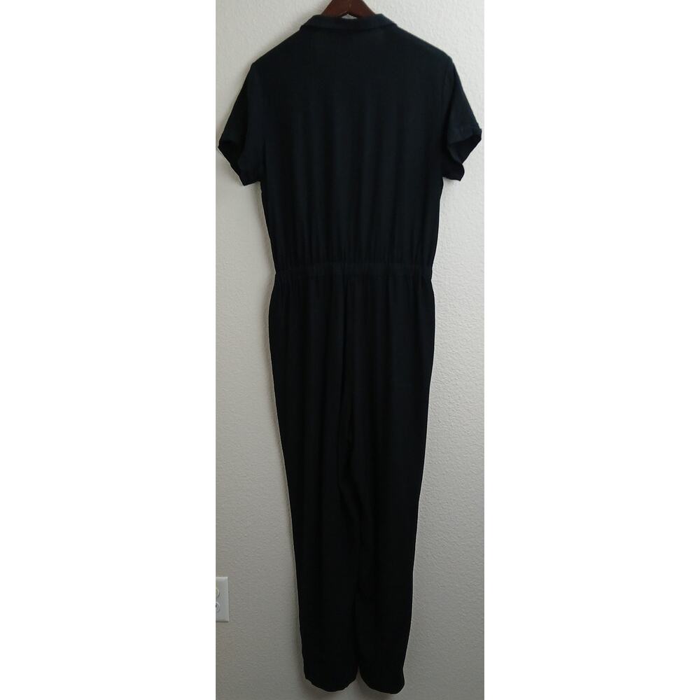 Old Navy Waist Defined Utility Jumpsuit L Tall black linen-blend pockets SSlv - Picture 4 of 16